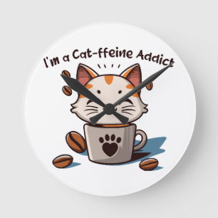 Relógio Redondo Eu sou um viciado em Cat-ffeine