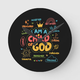Relógio Redondo Eu sou uma Criança de Deus Fé Cristã Retro Jesus