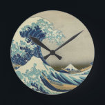 Relógio Redondo Excelente Wave de Kanagawa - Hokusai<br><div class="desc">Onda excelente de Kanagawa - Impressão de Hokusai do design de bloco de madeira a cores japonês.</div>