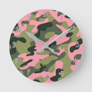 Relógio Redondo Exército Rosa Verde Camo Camuflagem Personalizada