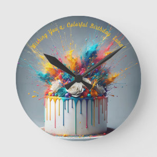 Relógio Redondo Explosão de alegria - Bolo de aniversário feliz