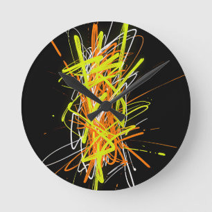 Relógio Redondo Explosão de Energia Abstrata Caos Neon