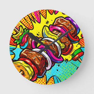 Relógio Redondo Explosão de Kebab Pop Art