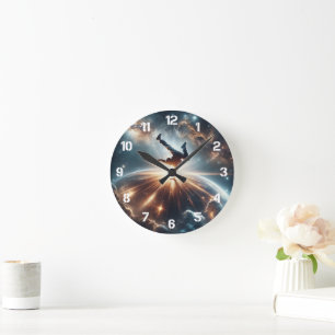 Relógio Redondo Explosão Galáctica de Breakdance em Espaços Profun