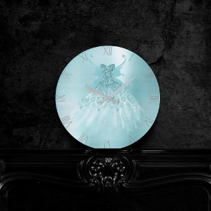 Relógio Redondo Fada Wing Mint Gown   Luxe Pearl Green Aqua Sheen
