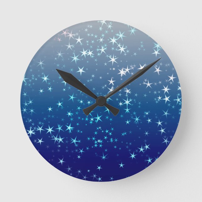 Relógio Redondo Faíscas de Natal Estrelas Céu Azul (Frente)
