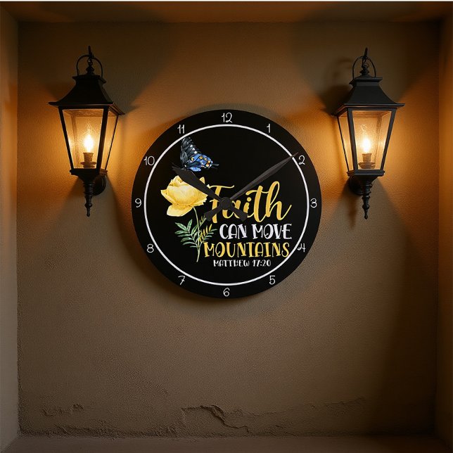 Relógio Redondo Faith Can Move Mountains Butterfly and Rose  (Criador carregado)