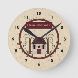 Relógio Redondo Faith Hope Love Wall Clock