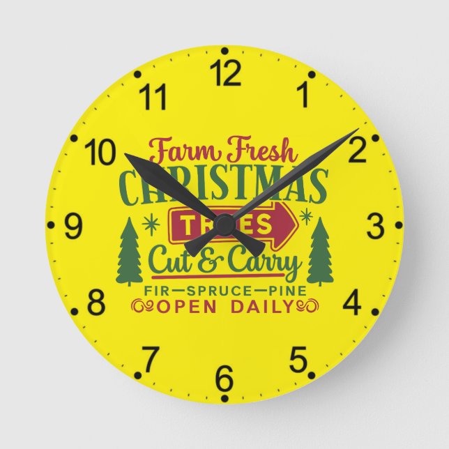Relógio Redondo Farm Fresh Christmas Trees Holiday Design-64649 (Frente)