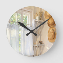 Relógio Redondo Farmhouse Neutral Clock "Curtain in the Wind"