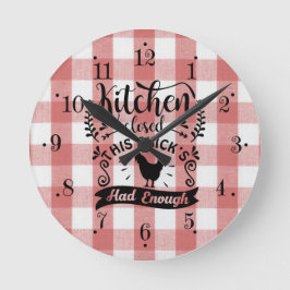 Relógio Redondo Farmhouse Red And White Gingham Kitchen Wall Clock