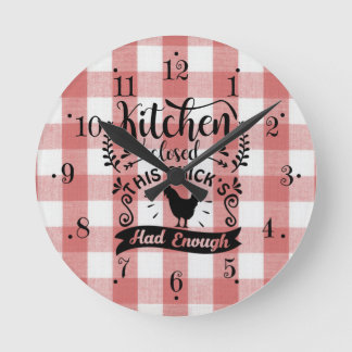 Relógio Redondo Farmhouse Red And White Gingham Kitchen Wall Clock
