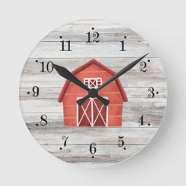 Relógio Redondo Farmhouse Red Barn Com Faux Wood Wall Clock