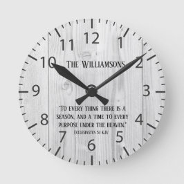 Relógio Redondo Farmhouse Rustic Wood Time Scripting Família Verse