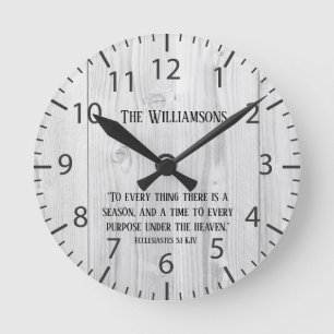 Relógio Redondo Farmhouse Rustic Wood Time Scripting Família Verse