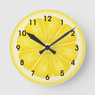 Relógio Redondo Fatia de Fruta de Citros de Limão Amarelo