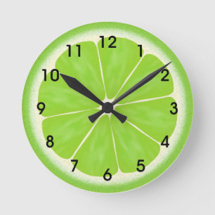 Relógio Redondo Fatia de Fruta de Citros de Limão Verde
