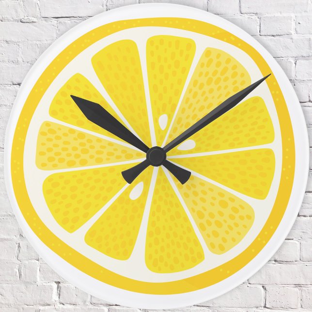 Relógio Redondo Fatia de Limão Cítrico Divertida (Fun citrus lemon slice wall clock, ideal for a dorm room, kitchen, cafe or bar)