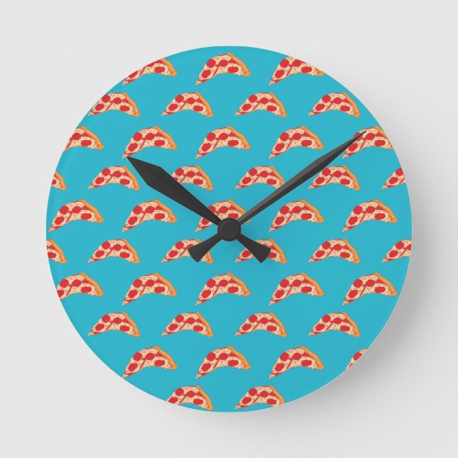 Relógio Redondo Fatia de Pizza de Pepperoni com Queijo Vaporwave F (Frente)