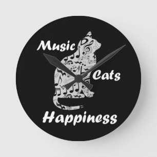Relógio Redondo Felicidade dos Gatos de Música - Citação de Amante