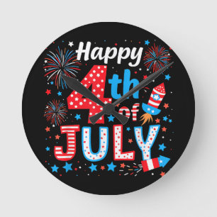 Relógio Redondo Feliz 4 de julho Bandeira Americana Patriótica EUA