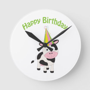 Relógio Redondo Feliz aniversário da vaca