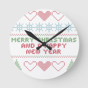 Relógio Redondo feliz ano novo de xmas alegre