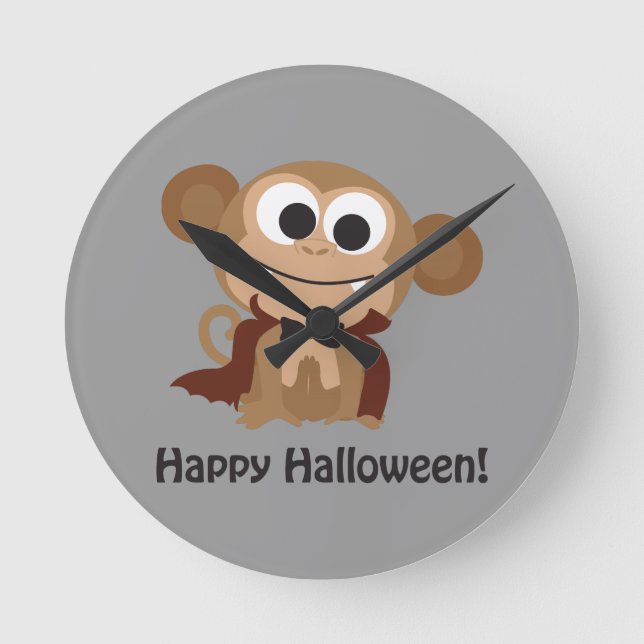 Relógio Redondo Feliz Dia das Bruxas! Macaco Vampiro (Frente)