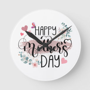 Relógio Redondo Feliz Dia das Mães 2025 Floral Fofo para Mulheres 
