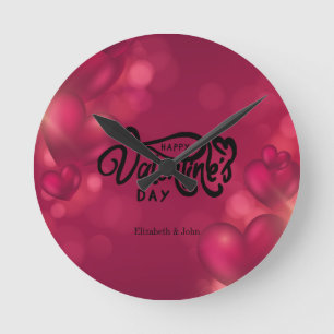 Relógio Redondo Feliz dia de os namorados Red Hearts
