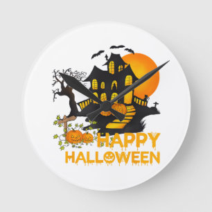 Relógio Redondo Feliz Halloween Abóbora Assustadora Casa Assombrad