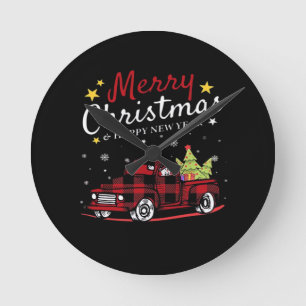 Relógio Redondo Feliz Natal Buffalo Caminhão Boneco de Neve Árvore