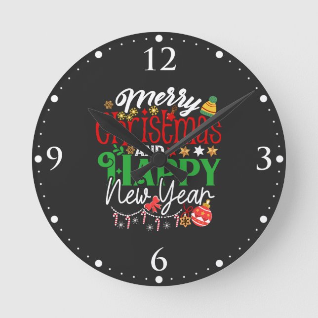 Relógio Redondo Feliz Natal e Feliz Ano Novo (Frente)