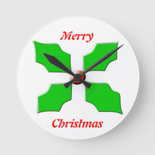Relógio Redondo Feliz Natal Holly Wall Clock