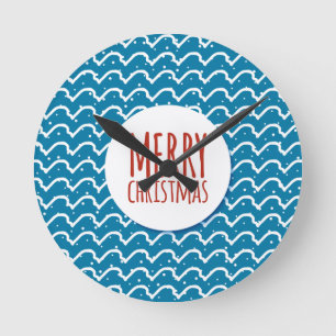 Relógio Redondo Feliz Natal Padrão Sem Costura Textura Azul