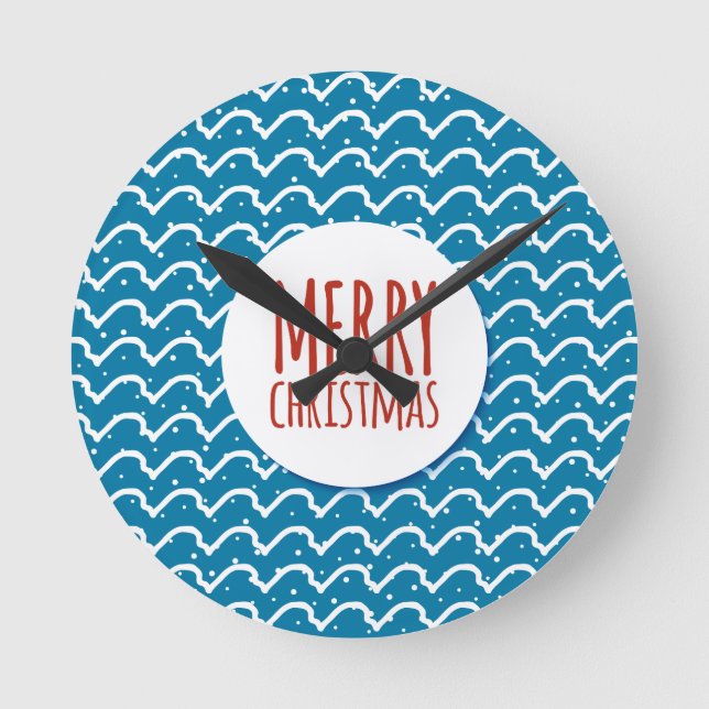 Relógio Redondo Feliz Natal Padrão Sem Costura Textura Azul (Frente)