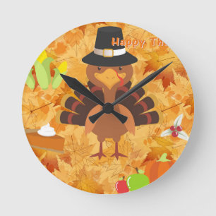 Relógio Redondo feliz peru de ação de graças