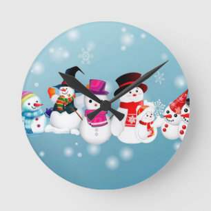 Relógio Redondo Felizes Feriados Snowmen