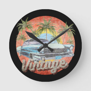 Relógio Redondo Férias de Verão de Carro Antigo Rústico
