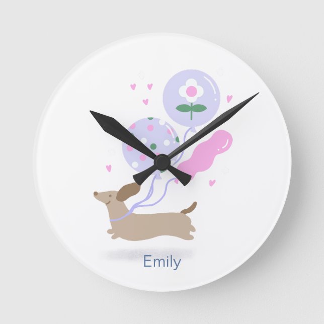 Relógio Redondo Festa de aniversário personalizada do cão-mosca (Frente)