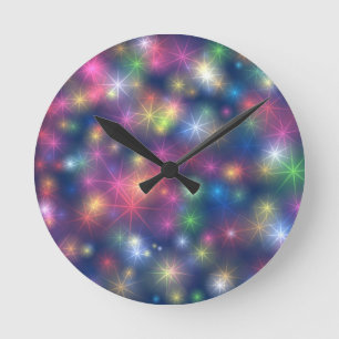 Relógio Redondo Festa de Ano Novo Brilhante Estrelas