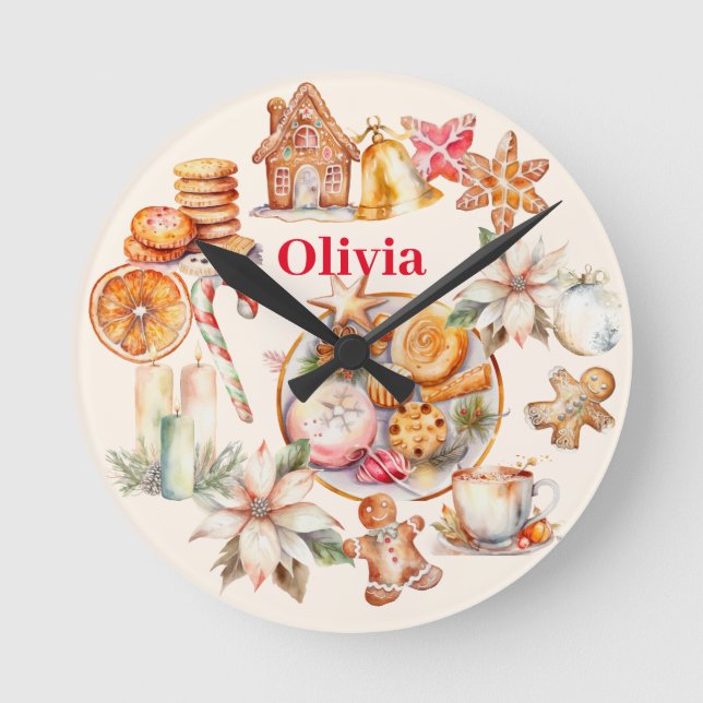 Relógio Redondo Festa de Janto de Natal Gingerbird (Frente)