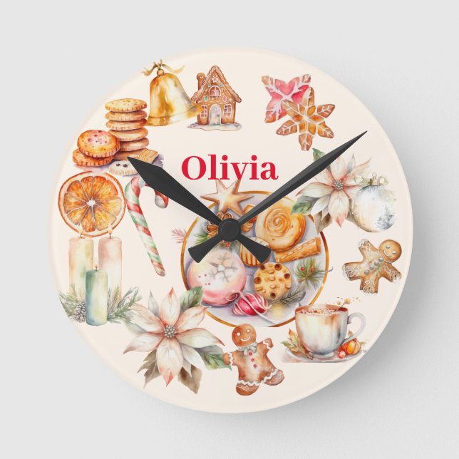 Relógio Redondo Festa de Janto de Natal Gingerbird (Frente)