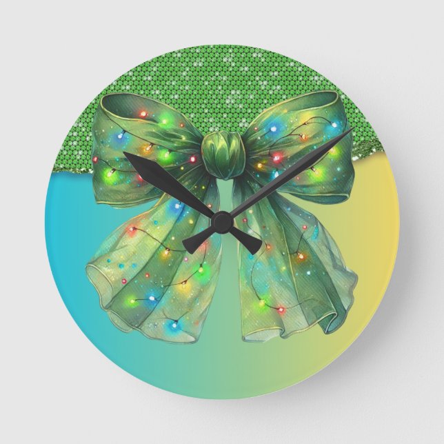 Relógio Redondo Festa de Natal Bling Festivo Feliz Xmas Ligh (Frente)