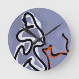 Relógio Redondo Figura com Felino: Azul Abstrato, Laranja, Preto e