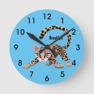 Relógio Redondo Figura de desenho animado de ocelot bonito