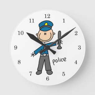Relógio Redondo Figura de Palito de Oficial de Polícia
