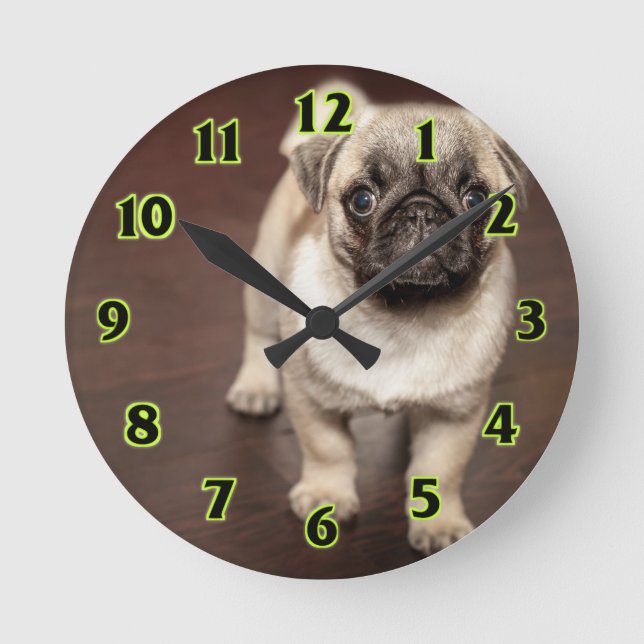 Relógio Redondo Filhote de cachorro do Pug (Frente)