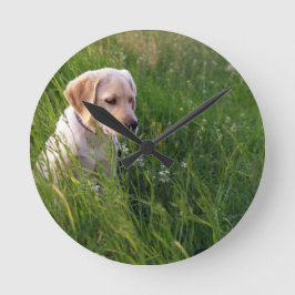 Relógio Redondo Filhote de Labrador Fofo na Grama