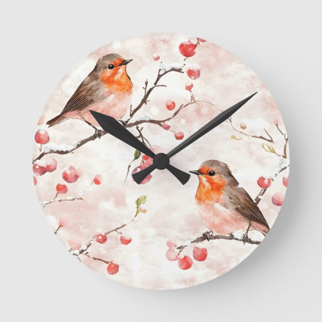 Relógio Redondo Finalidade de Aquarela em uma Árvore e Berries de  (Frente)